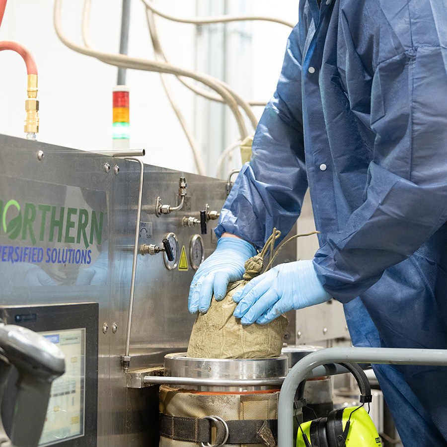 Worker packing things.